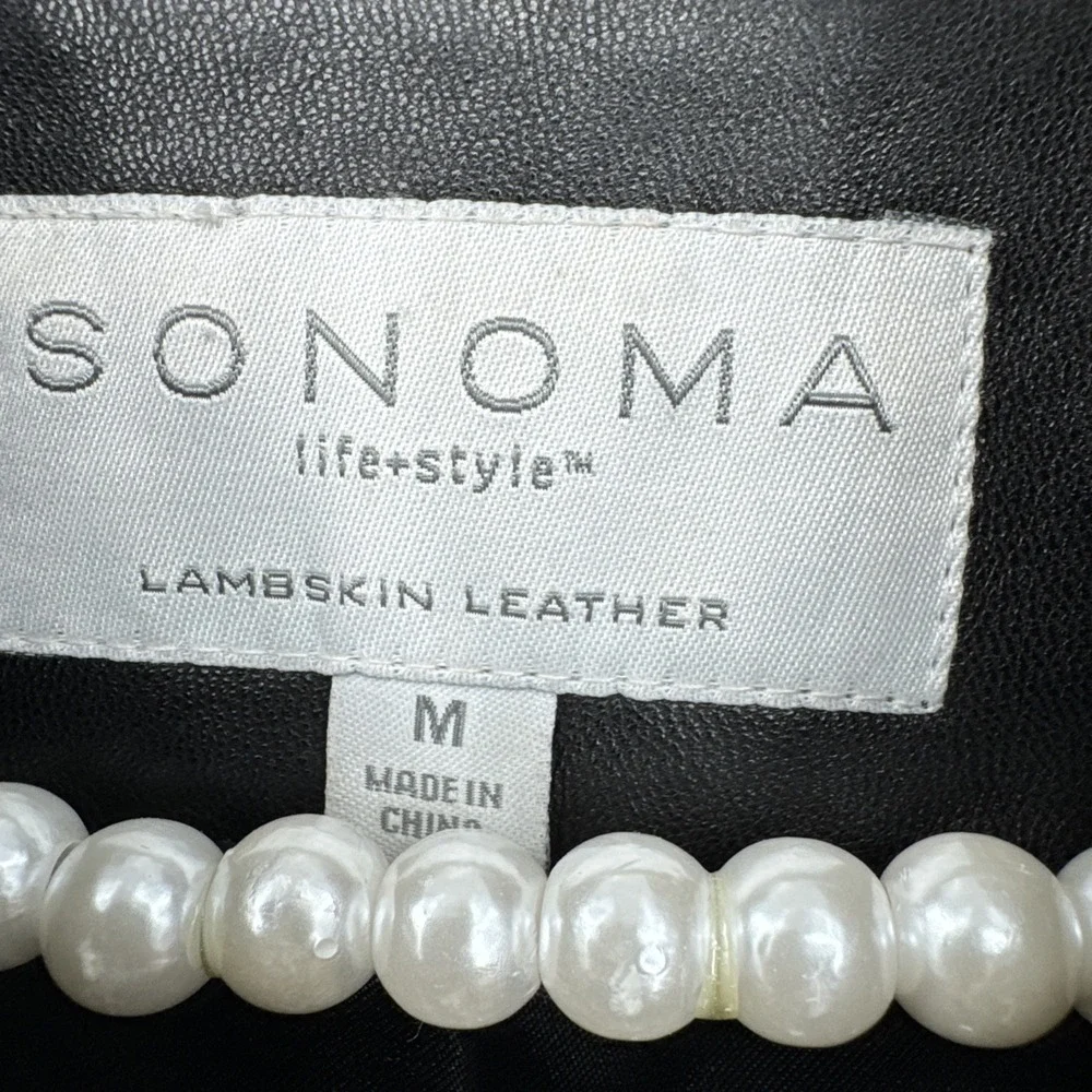 SONOMA Life + Style 100% Lambskin Leather Zip Up Modern Jacket Top Size M VTG